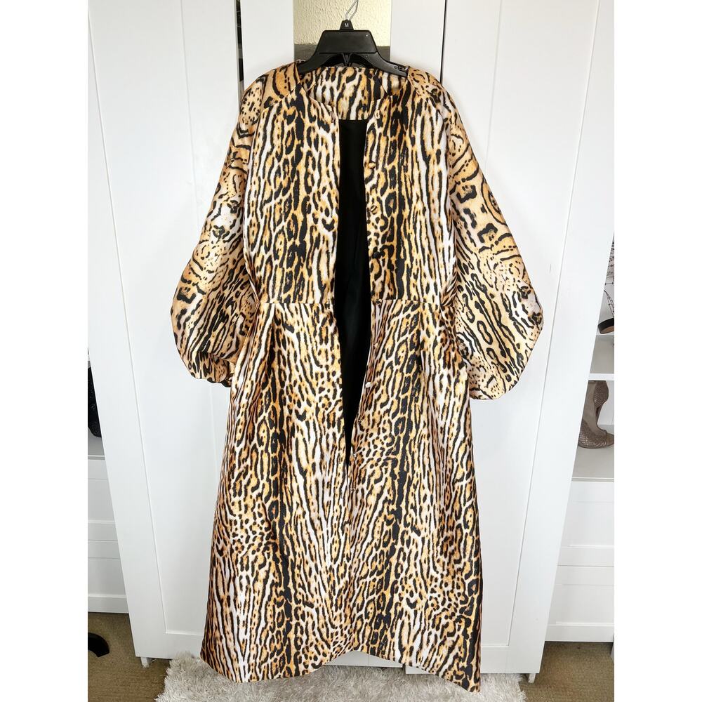 Leopard Print Belted Button Down Coat Midi Swing … - image 6